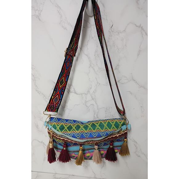Boho Bag with Tassles & Adjustable Shoulder Strap - NEW - Picture 1 of 4